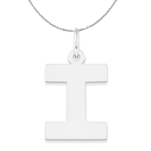 Silver Amanda Collection Medium Block Style Initial I Necklace - 24 In - Picture 1 of 8